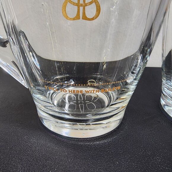 Set of 2 Bailey's Irish Cream Glass Mugs - Gold Logo & Fill Line - Picture 7 of 9